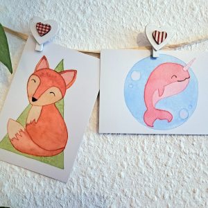 Postkarten Wal und Fuchs